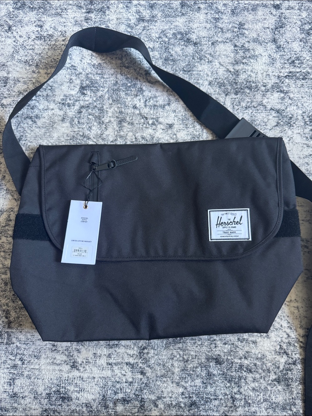 Herschel Supply Company Black Messenger Bag with White Logo Patch